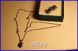 100% 9ct Gold chain Tiny Diamonds And Black Sapphire Earrings And A Pendant Set