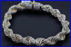 10K Solid Yellow Gold and Diamond 9.00 CT Rope Chain Bracelet