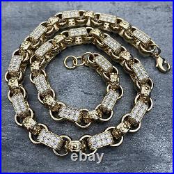 13mm Gold 9ct GF XXL Gypsy Link Belcher Chain CZ Stones Gift Men Heavy Gents Fil