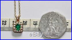 18 ct gold emerald & diamond pendant on 9 ct gold 18.5 inch chain