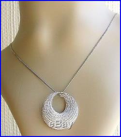 18ct white gold multi diamond 1.77ct swirl pendant & 9ct gold chain (19inches)