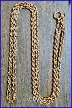 22 9ct Yellow Gold Rope Chain Necklace 17.2g Solid Links NOT Hollow