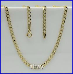 375 9ct Real Gold 3mm Curb Chain Solid 9K Men&Women Necklace 18 Inch New