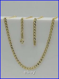 375 9ct Real Gold 3mm Curb Chain Solid 9K Men&Women Necklace 18 Inch New