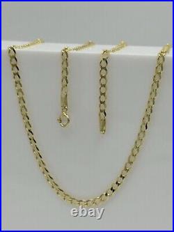 375 9ct Real Gold 3mm Curb Chain Solid 9K Men&Women Necklace 18 Inch New