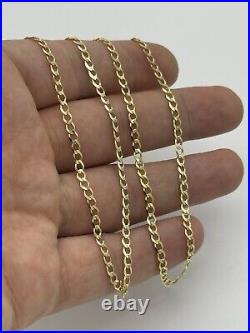 375 9ct Real Gold 3mm Curb Chain Solid 9K Men&Women Necklace 18 Inch New