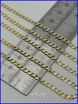 375 9ct Real Gold 3mm Curb Chain Solid 9K Men&Women Necklace 18 Inch New