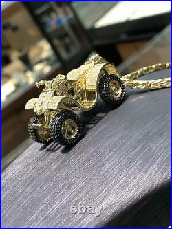 375 9ct Yellow GOLD ATV MOTORCYCLE Icy Shine Shiny BLING RAPPER PENDANT NEW