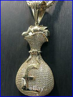 375 9ct Yellow GOLD ICE MONEY BAG MENS Icy Shine Shiny BLING RAPPER PENDANT