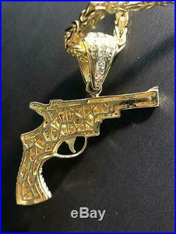 375 9ct Yellow GOLD MEDIUM GUN Revolver Icy Shine Shiny BLING RAPPER PENDANT NEW