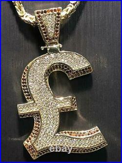 375 9ct Yellow GOLD POUND SIGN £ MONEY Icy Shine Shiny BLING RAPPER PENDANT NEW