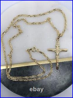 375 Hallmarked 9ct Yellow Gold Christian CRUCIFIX CROSS Necklace&Pendant 18 inch