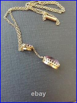 39 Antique Victorian 9ct gold amethyst lavalier pendant on original chain READ D