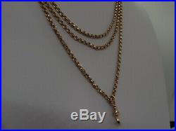 57in QUALITY Antique Victorian 9ct Gold MUFF LONG GUARD CHAIN + DOG CLIP 20.8g