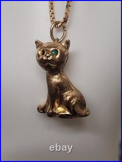 9 Ct Gold Cat Pendant On 9ct Gold Chain Hallmarked