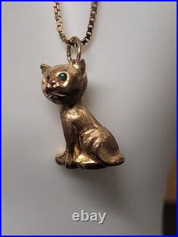 9 Ct Gold Cat Pendant On 9ct Gold Chain Hallmarked