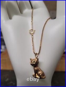 9 Ct Gold Cat Pendant On 9ct Gold Chain Hallmarked