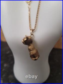 9 Ct Gold Cat Pendant On 9ct Gold Chain Hallmarked