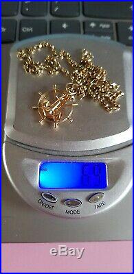 9 ct gold 20belcher chain with 14ct gold nautical ships wheel anchor pendant