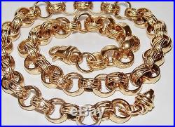 9CT GOLD ON SILVER CHUNKY 24 INCH MEN'S SOLID BELCHER CHAIN HEAVY 100.9 grams