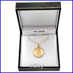 9CT GOLD ST SAINT CHRISTOPHER PENDANT CHAIN NECKLACE WITH 18 CHAIN 16mm