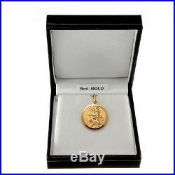 9CT GOLD ST SAINT CHRISTOPHER PENDANT CHAIN NECKLACE WITH GIFT BOX 3.7g 20mm