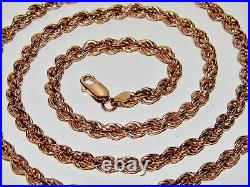 9CT ROSE GOLD ON SILVER 5mm SOLID ROPE CHAIN 30 inch Men's or Ladies