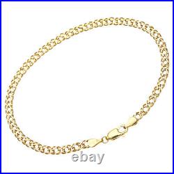 9CT YELLOW GOLD 7.5 inch DOUBLE CURB LADIES BRACELET UK HALLMARKED