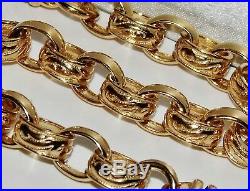 9CT YELLOW GOLD ON SILVER 24 INCH MEN'S SOLID BELCHER CHAIN 68.2 grams