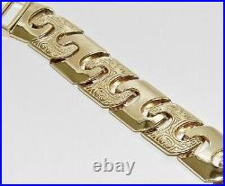 9CT YELLOW GOLD ON SILVER MENS BRACELET 8.5 INCH LARGE 15mm LINKS 42.0 GRAMS
