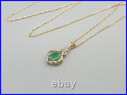 9Ct Yellow Gold Emarald and Diamond Pendant Sparkly New 9K Chain Necklace 16-18