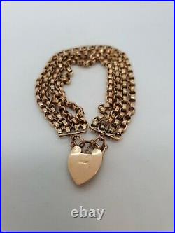 9ct Antique Gold Bracelet Guard Chain Padlock 375