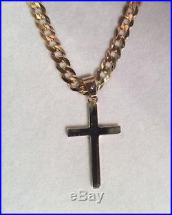 9ct GOLD 18 INCH CURB CHAIN (4MM) WITH 9ct GOLD SOLID CROSS PENDANT RRP £700 +