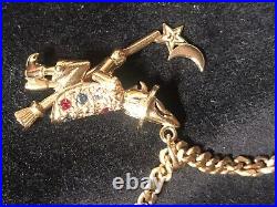 9ct GOLD HEAVY ARTICULATED FLYING WITCH Pendant W GEMSTONES ON CHAIN 18.5grm