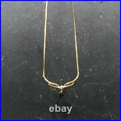 9ct GOLD Pear Drop Sapphire And Diamond Pendant On 16 Chain