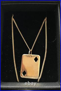 9ct Gold 2 of Diamonds card Pendant and curb Chain 18 inch