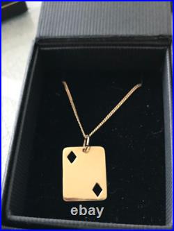 9ct Gold 2 of Diamonds card Pendant and curb Chain 18 inch