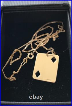 9ct Gold 2 of Diamonds card Pendant and curb Chain 18 inch