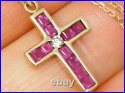 9ct Gold 375 Ruby & Diamond Hallmarked Pendant and 22 Chain