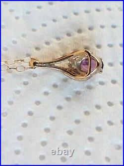 9ct Gold Amethyst And Diamond Pendant On 9ct Gold Chain