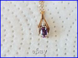 9ct Gold Amethyst And Diamond Pendant On 9ct Gold Chain