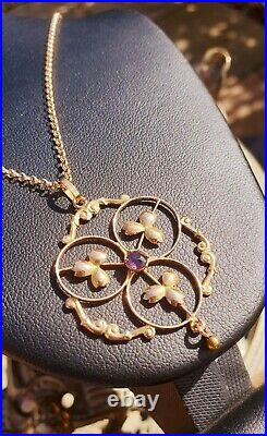 9ct Gold Amethyst Pendant with 9ct Gold Chain See Details and Photos
