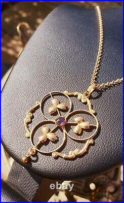 9ct Gold Amethyst Pendant with 9ct Gold Chain See Details and Photos