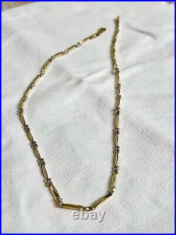 9ct Gold Bar Link Necklace 18 inches. VGC 7.4g White Gold Accents