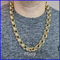 9ct Gold Belcher Chain Solid 24 Inch Heavy Patterned Polished Yellow 144g