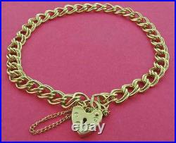 9ct Gold Charm Bracelet Solid Heavy Double Curb Link Heart Padlock Gift Box
