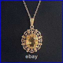 9ct Gold Citrine Pendant Vintage 9k 375 Chain Necklace 3.86g