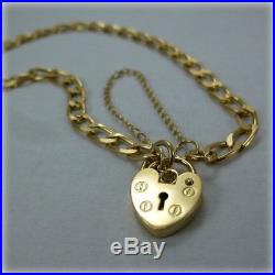 9ct Gold Curb Link 7.75 Charm Bracelet, with Heart Padlock and Safety Chain