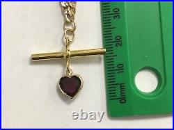 9ct Gold Curb Link Chain With T-Bar & Garnet Heart Pendant 18 Inch 4.6 Grams