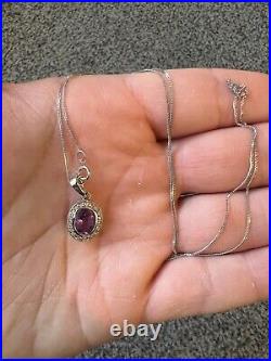 9ct Gold Diamond And Amethyst necklace/Pendant, 17 Chain
